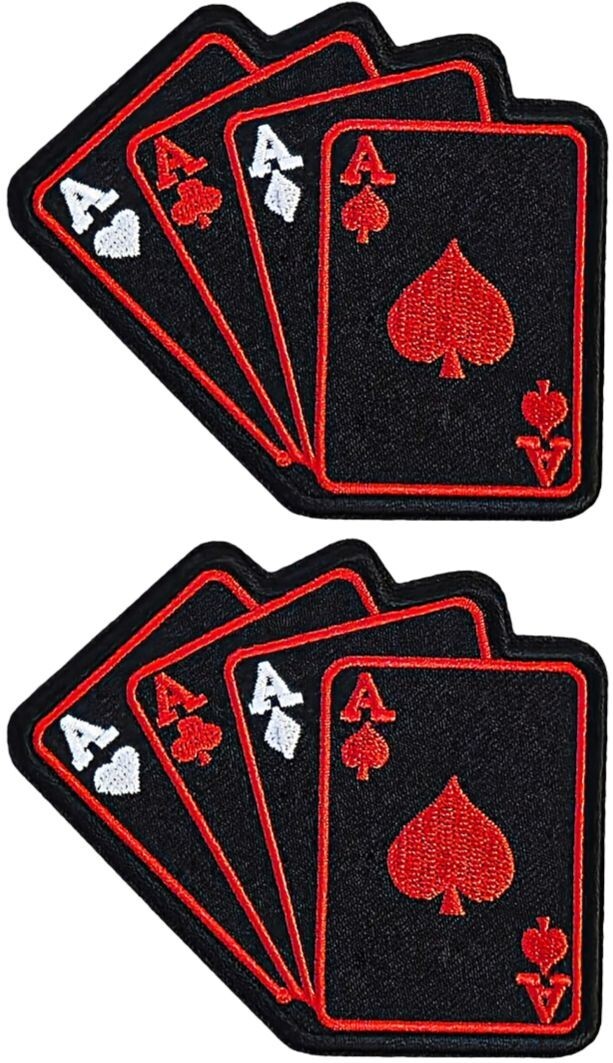 4 Aces Poker Playing Card Embroidered Patch -2PC iron on or Sew on 3.5"x3.25"