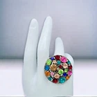 Chunky Glam Ring Vintage Vibrant Colorful Jeweled Statement Costume Jewelry