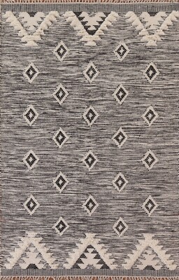 Geometric Kilim-Moroccan Tribal Area Rug 5x7 Hand-Woven Wool