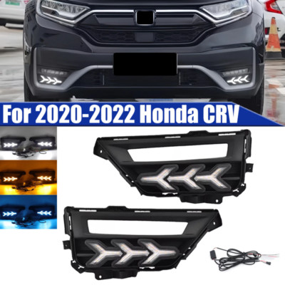 Pair For 2020-2022 Honda CRV CR-V 3-Color Fog Light LED DRL Turn Signal Lamp