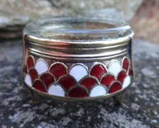 1960s Russian Red/White Enamel Open Salt Dip, Cellar, Dish!