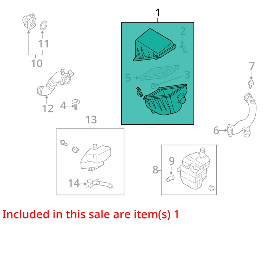 98 99 00 01 Tapa de filtro de aire Nissan Altima con medidor de flujo de aire Oe# 22680-9e000 Foto 3 de 4