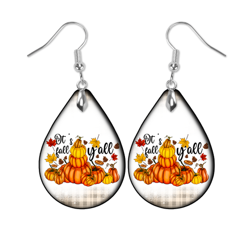 Its Fall Yall Stack of Pumpkins Teardrop Earrings 1.5 Inch Dangle Pierced Ears