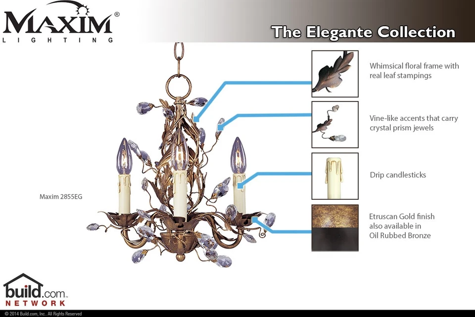 Lámpara de araña Maxim 2855 Gold Elegante 14"W 3 luces Foto 3 de 3