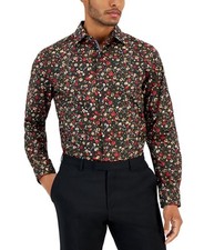 Bar Iii Men's Slim Fit Floral Button Up Dress Shirt Size S Black Red