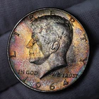 Rainbow Toned 1964 Kennedy Half Dollar UNC BU Silver 50c Coin Great Color