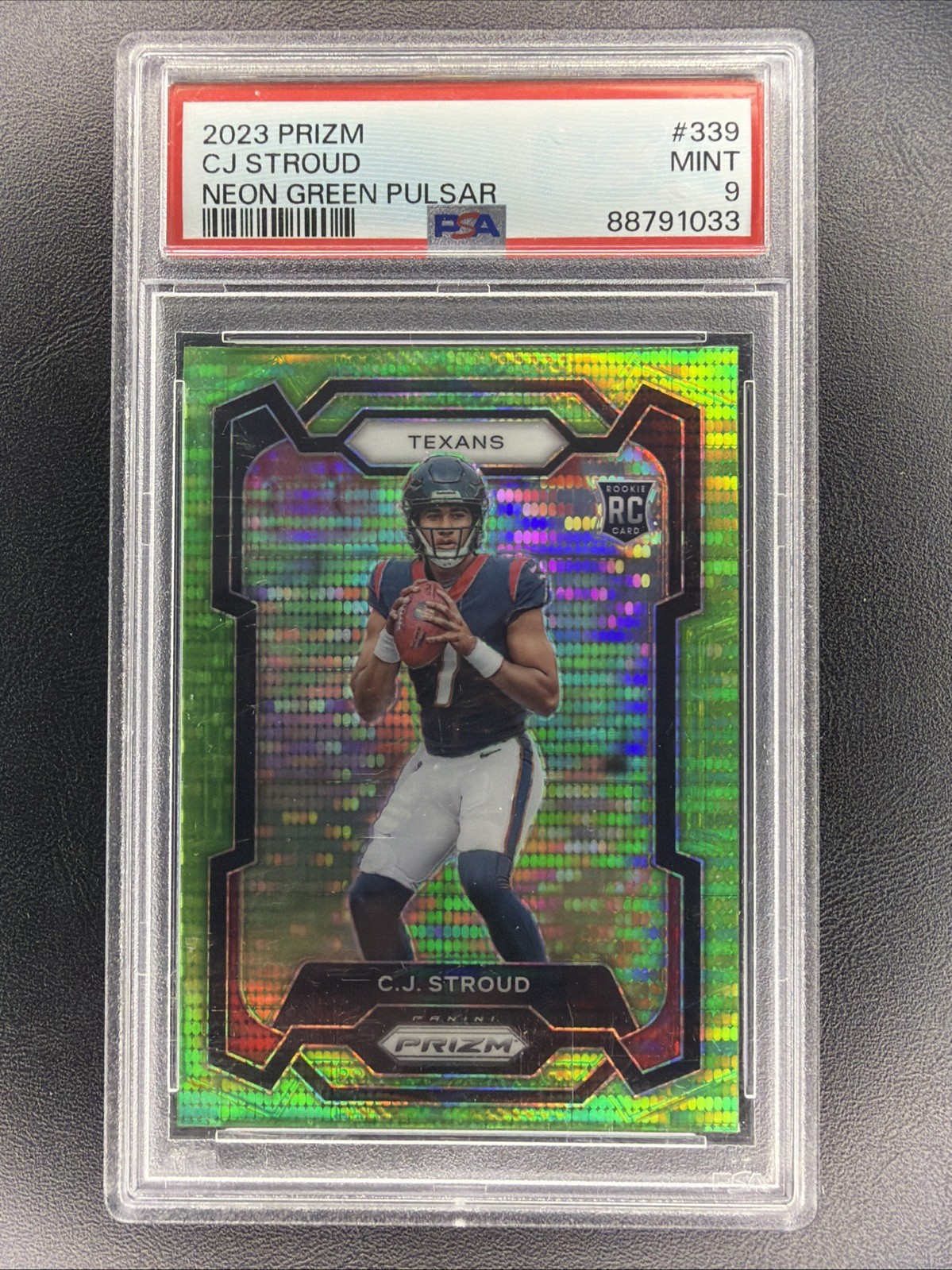2023 Prizm C.J. Stroud RC Neon Green Pulsar #339 Texans PSA 9