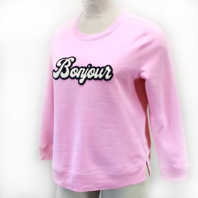 TALBOTS Plus Pink Fleece Sweatshirt PULLOVER Top Embroidered Bonjour Petite 3X