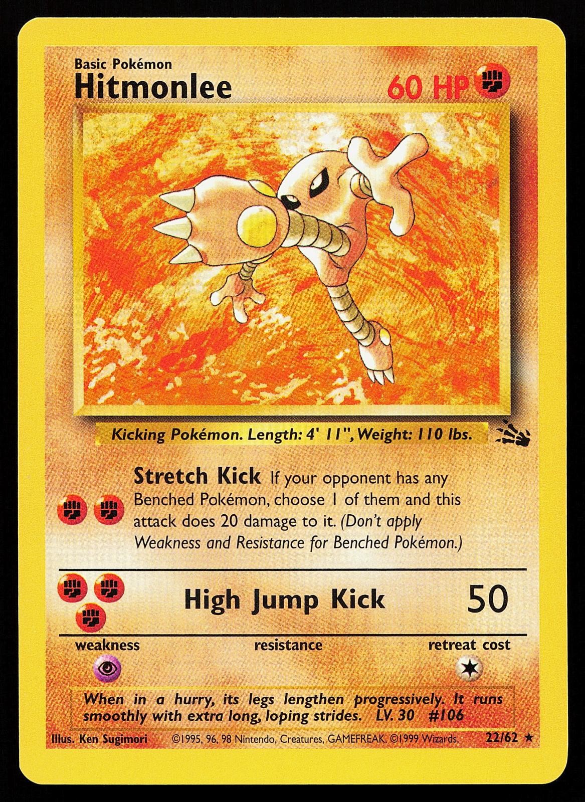 Hitmonlee 22/62 Unlimited Rare Fossil Pokemon Card