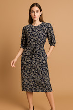 Vtg 80s Does 40s Jane Schaffhausen BELLE FRANCE Rose FLORAL Print DAY Dress 6