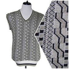 VTG Mens Geometric Retro 3D Grandpa Golf Sweater Vest Academia Grunge Preppy S