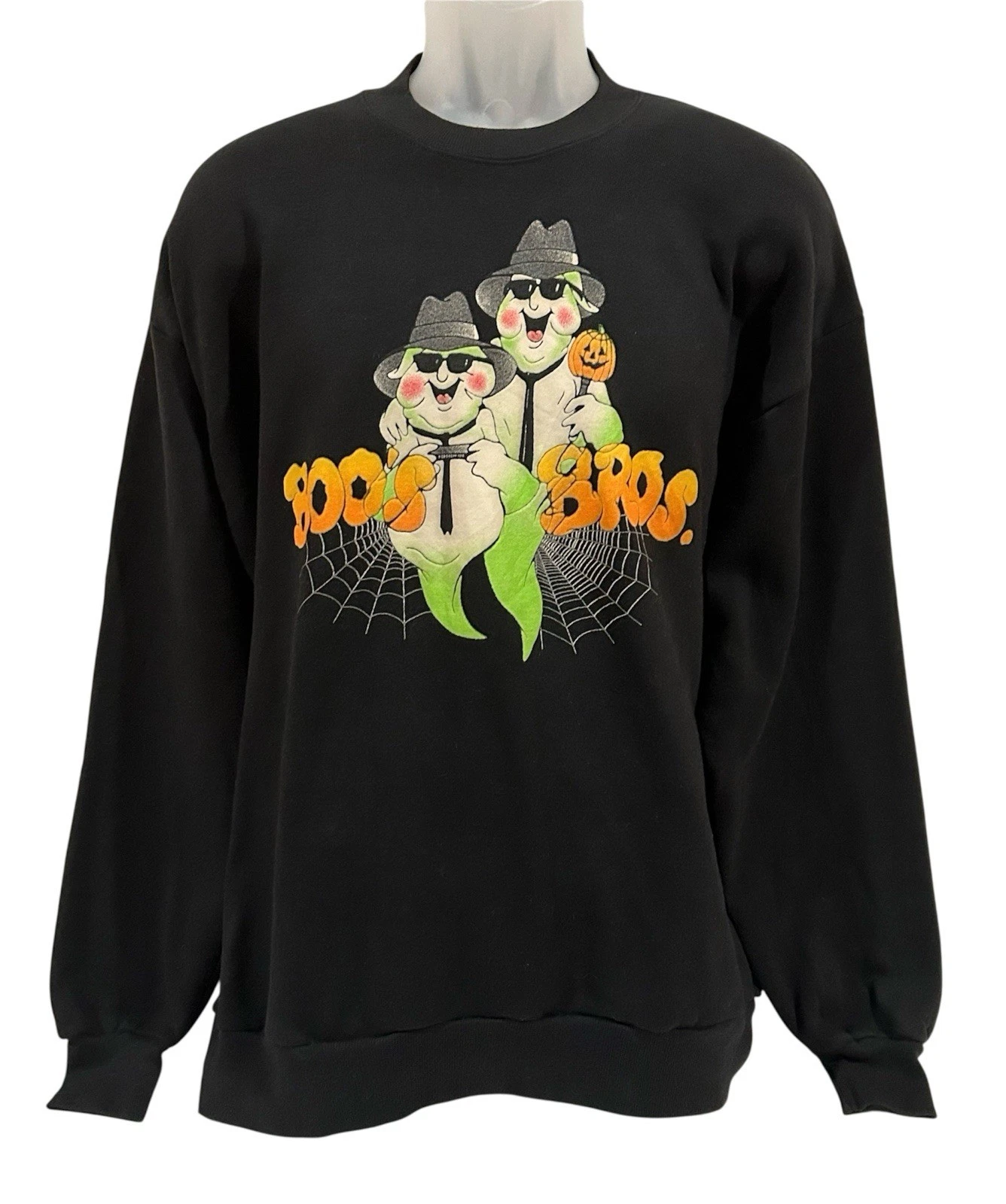 Vintage Halloween Sweatshirt Boo’s Bros Ghosts Black Crewneck Unisex XL Glows