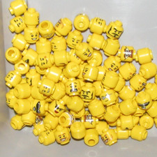 Lego Lot 50 New Mixed Yellow Minifigure Heads Bulk Sunglasses Eye Patch Scared