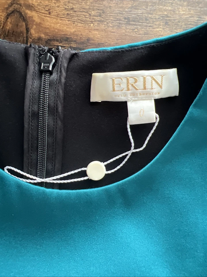 Vestido popover ERIN by Erin Fetherston tippy cetim azul-petróleo e preto - Tamanho 0 - Imagem 4 de 4