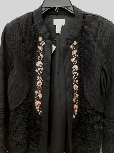 CHICO'S $159 Embroidered Flowers Lace Black L/S Jacket Size 1 US 8-10 Fall NWT - Picture 2 of 10