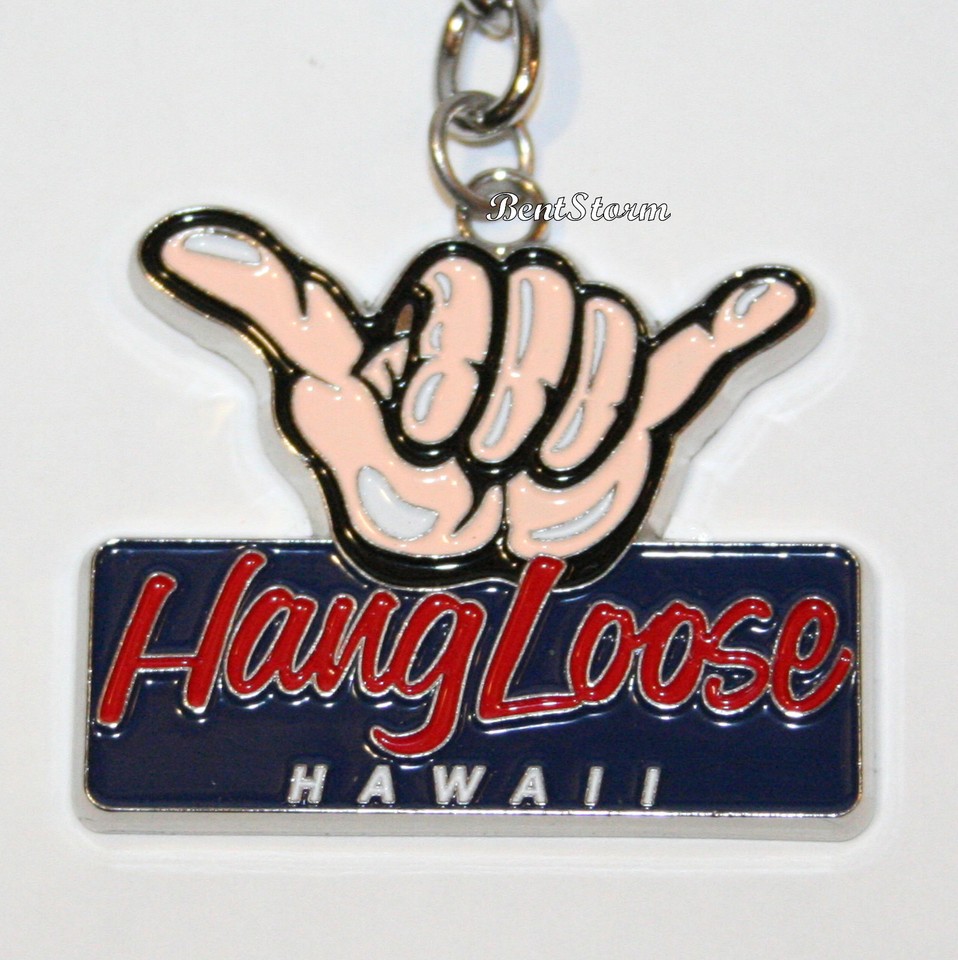 Hawaii Hang Loose Shaka Metal Charm Key Ring Chain Keychain Red White ...
