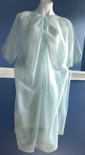 Vtg LORRAINE SZ M LIGHT GREEN Chiffon Nylon Peignoir Robe Nightgown