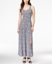 Womens Michael Kors Maxi Dress Sleeveless Blue Printed Side Slit Polyester Sz XS