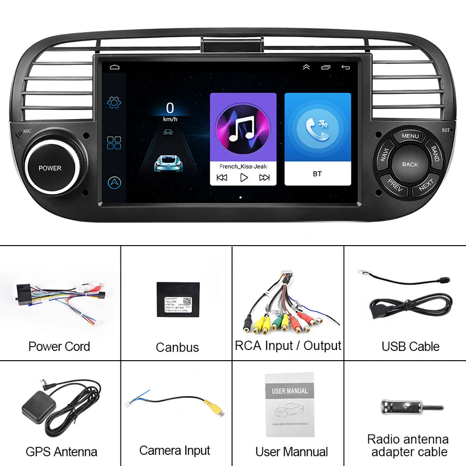 7" Android 10.0 DSP Car GPS Stereo Radio Multimedia for Fiat 500 2007-2015 Black Foto 4 de 4