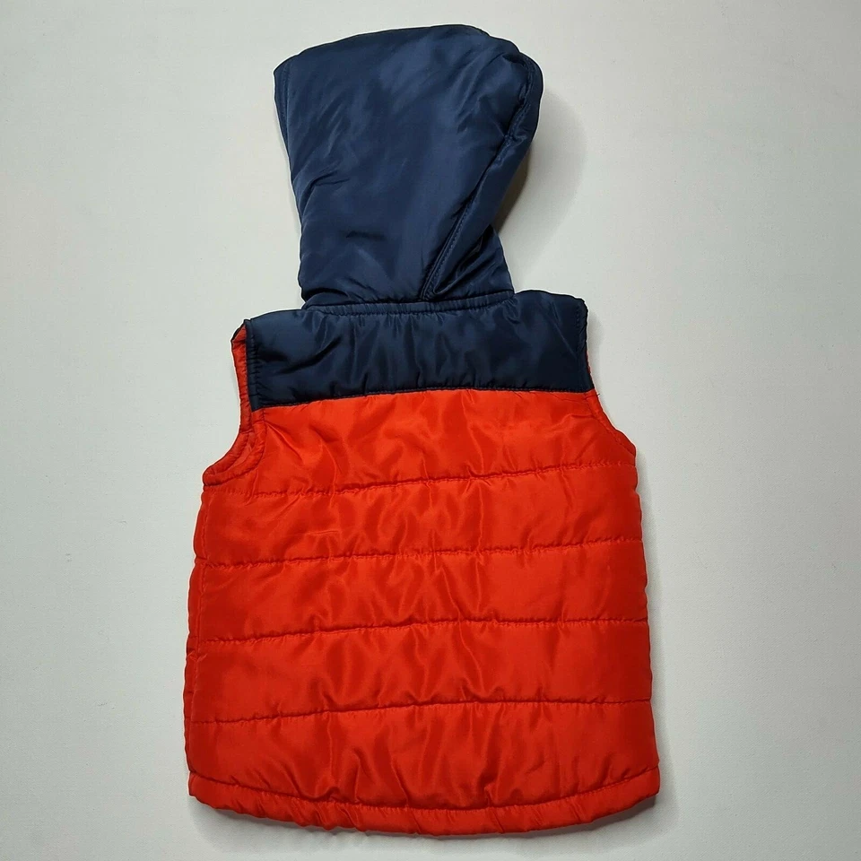DKNY Baby Toddler 24m Hooded Puffer Vest Red & Blue - Image 2 of 4