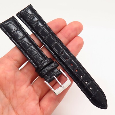 18mm NAGATA Black Genuine Textured Alligator Leather Padded Watch Band