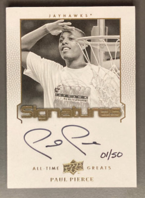 PAUL PIERCE 2013 Upper Deck All Time Greats Basketball Kansas Signatures 01/50