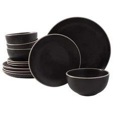 Gibson Home Rockaway 12 Piece Stoneware Dinnerware Set in Black