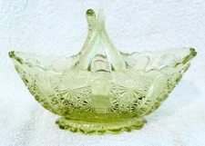 Fenton Art Glass Green Basket Daisy & Button Scalloped Rim and Base *READ DESCRP