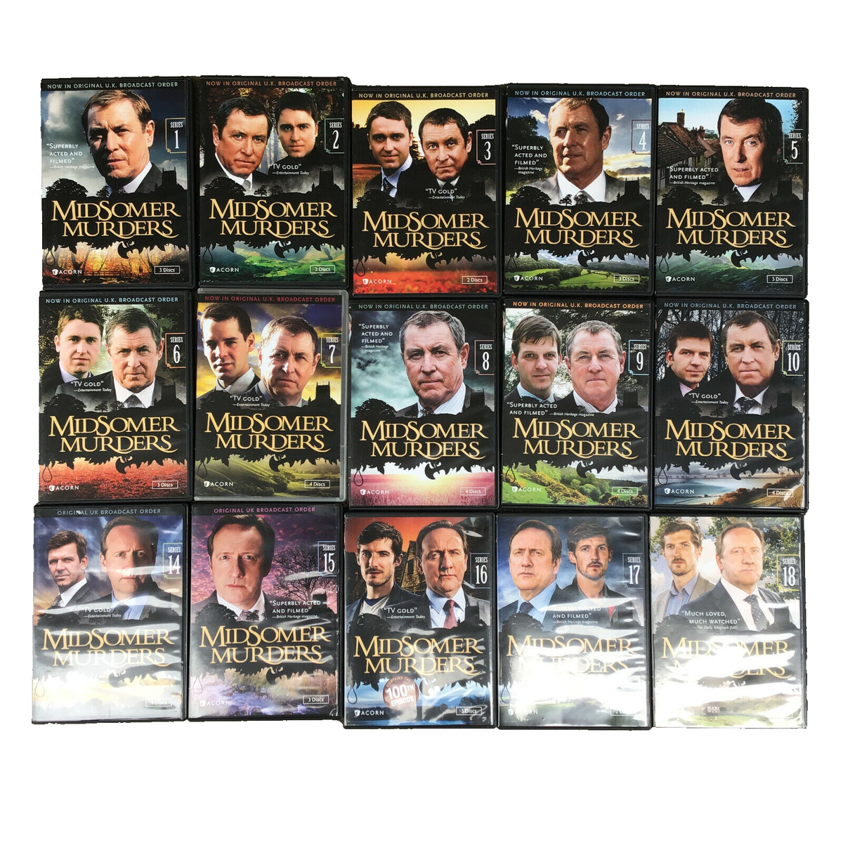 Midsomer Murders Series 1-10 & Series 14-18 DVD (LOT of 15 Case