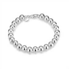 NEW 925 Sterling Silver Plated 10mm Beads Ball String Chain Fashion Bracelet