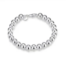 NEW 925 Sterling Silver Plated 10mm Beads Ball String Chain Fashion Bracelet 