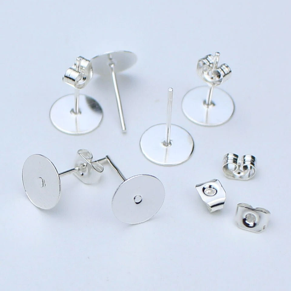 100x 4/5/6/8/10 mm Poste en Blanco Pendientes Pernos Base Pasadores con Pendientes Tapones Oreja Trasera Foto 2 de 4