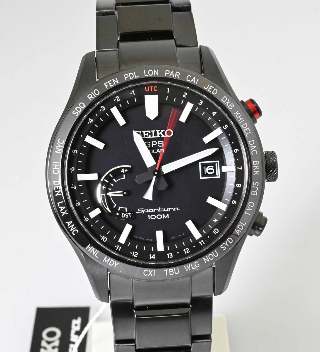 Seiko Sportura Date GPS Ceramic St.Steel Black Solar Mens Auth | eBay