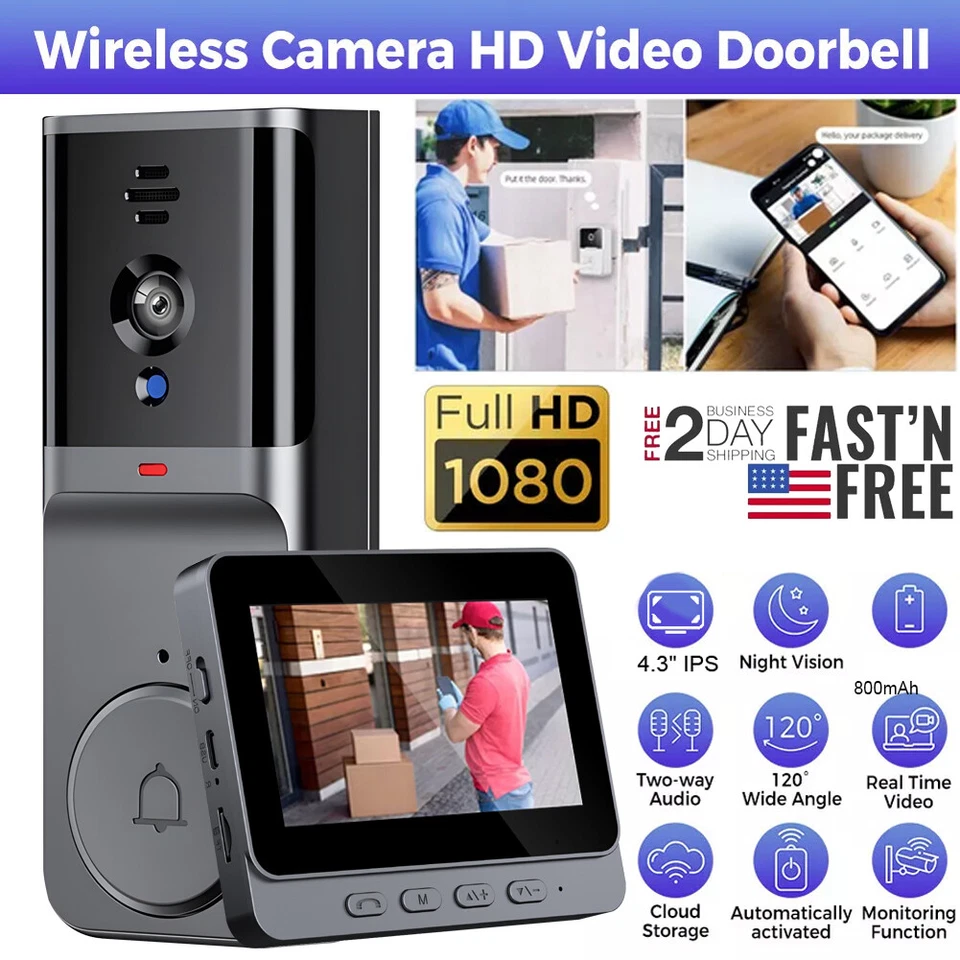 视频门查看器 4.3 夜智能数码摄像机门铃窥视孔美国 — 第 3/4 张图片