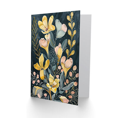 Artery8 Grußkarte 'Abstract Blue Wildflowers' – Aquarell-Blumen, Blanko Innen, 17,5x12,5 Cm, Hochwertiges Papier