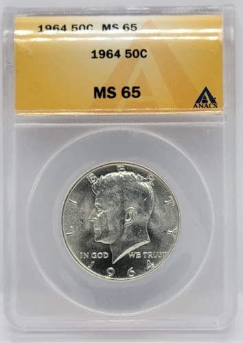 1964 Kennedy Half Dollar 50c - Graded ANACS MS65