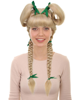 HPO Erwachsene Damen blonde zweiseitige Dutt Perücke mit doppelten Zöpfen| Halloween Perücke