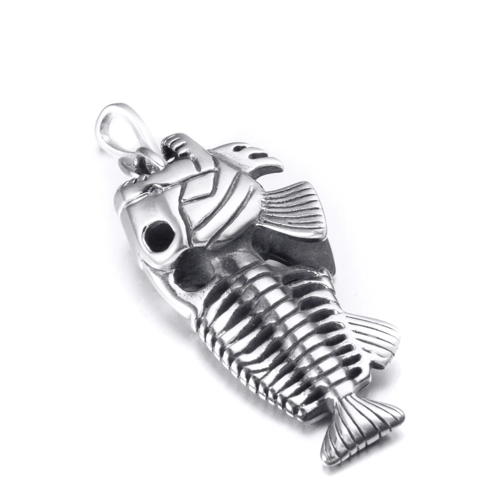 Conjunto de joyería de cadena colgante de gancho de pesca de hueso de pescado de acero inoxidable para hombre Foto 4 de 4