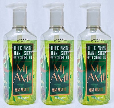 3 Bath & Body Works MIAMI MINT MOJITO Cleansing Gel Hand Soap 8.0 oz