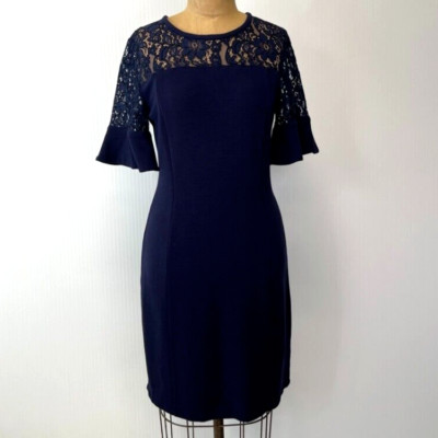Draper James Dress Women Small Sheath Flutter Sleeve Lace Navy Work Party Core