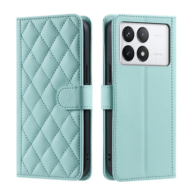 For Xiaomi Poco X6 Pro, Luxury Grid Case Flip Leather Wallet Card Soft Cover