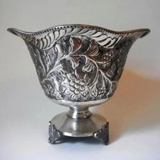 Hammered Embossed Footed Pedestal Compote Bowl Silver-tone metal
