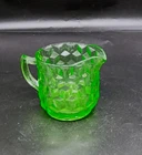 VINTAGE Green URANIUM Depression Glass Jeanette Cubist Creamer