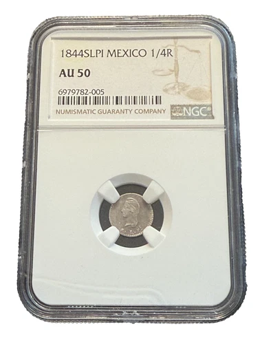 Mexico 1844 SLPi Silver 1/4 Reales NGC AU50