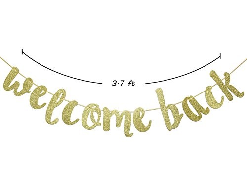 Welcome Back Gold Glitter Hanging Sign Banner- First Day of School, Classroom - Picture 3 of 8
