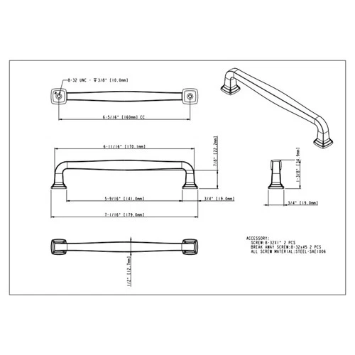 Polished Chrome 7-1/16" Square Kitchen Cabinet Pull Pulls Hardware 782-160PC - Picture 6 of 6