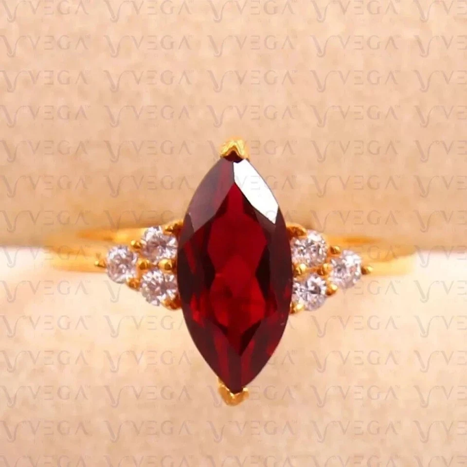 Anello in vero oro giallo 14 carati con pietre preziose rubino rosso taglio... - Immagine 4 di 4