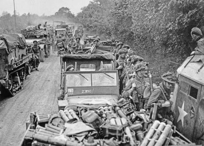 Column of infantrymen transport vehicles from 11th Armoured Divisi- Old Photo