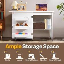 Folding Rolling Sewing Machine Table Cabinet w/Storage Shelf &Wheels Sewing Desk