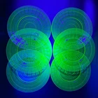 Set of 6 Anchor Hocking Green Uranium Glass Block Optic 9" Dinner Plates
